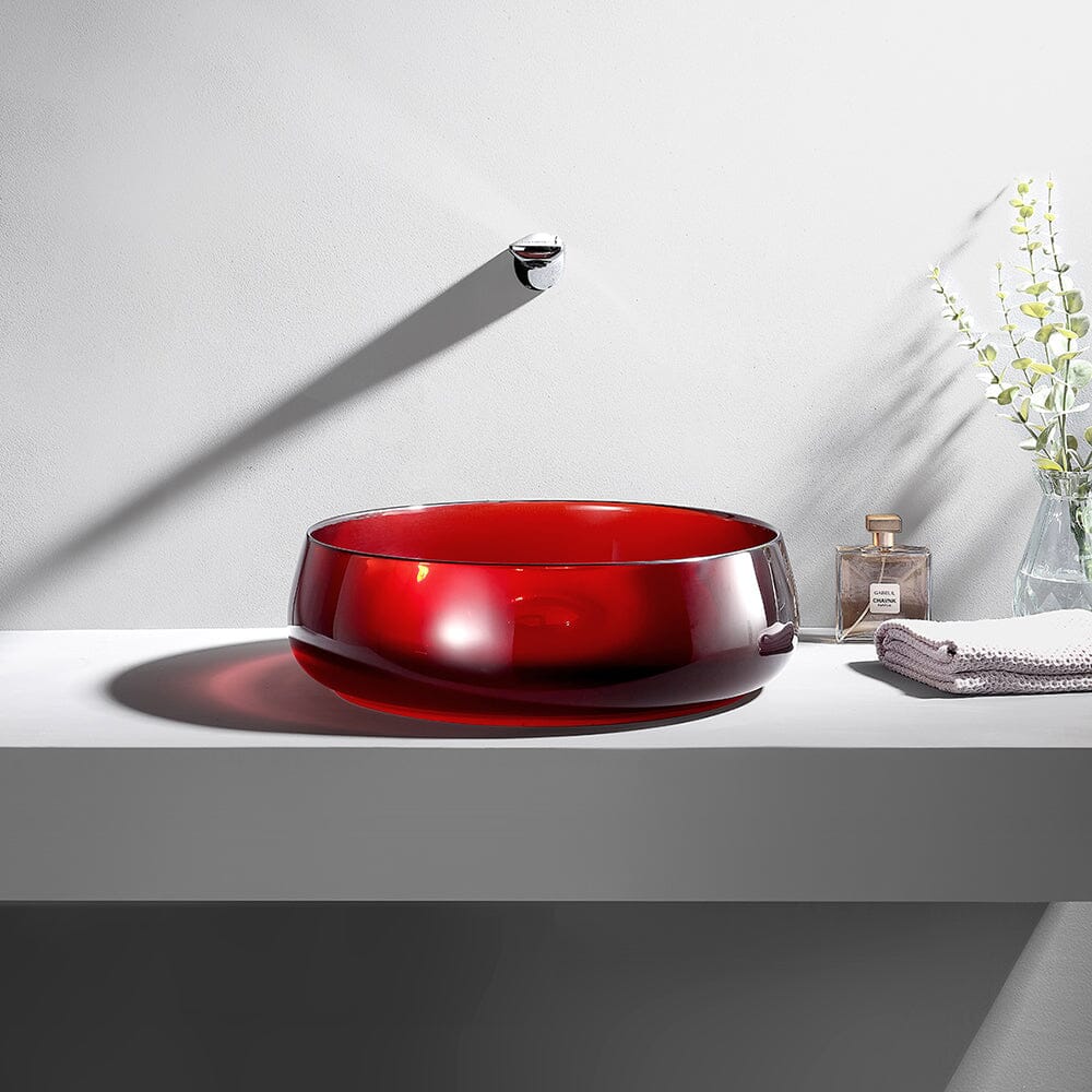 Bathroom Sink Transparent Red Stone Resin 15.75'' Round Vessel with Pop-up Drain - Image 2