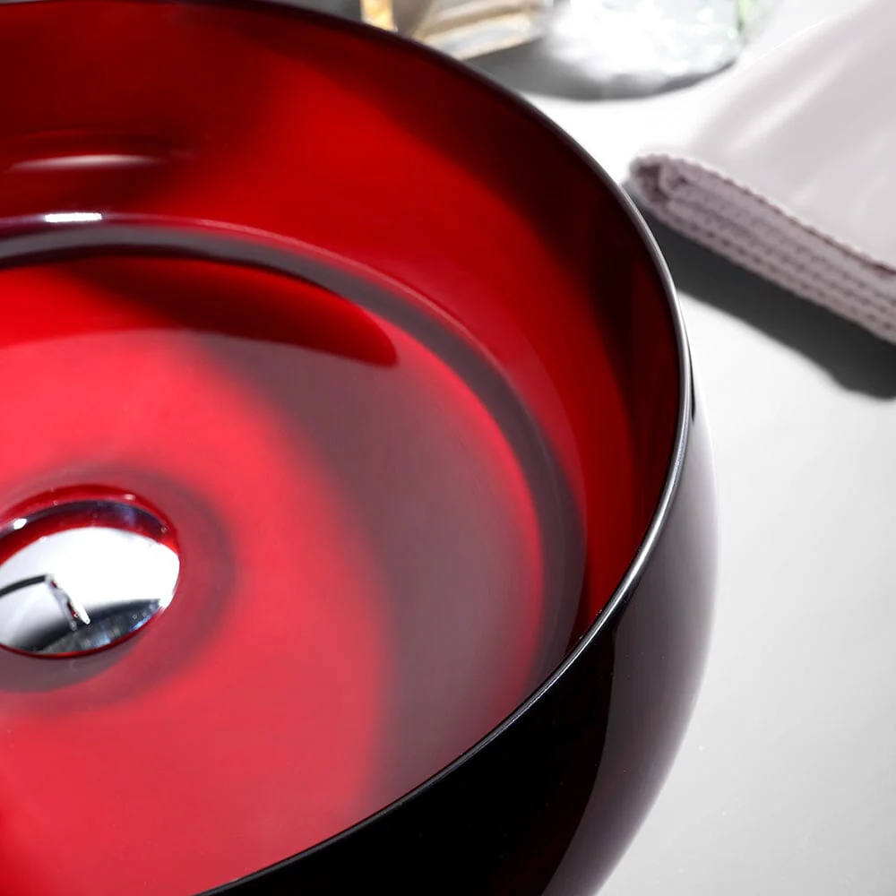 Bathroom Sink Transparent Red Stone Resin 15.75'' Round Vessel with Pop-up Drain - Image 3