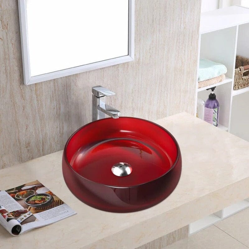 Bathroom Sink Transparent Red Stone Resin 15.75'' Round Vessel with Pop-up Drain - Image 4