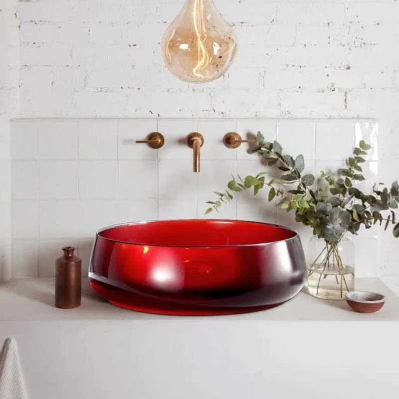 Bathroom Sink Transparent Red Stone Resin 15.75'' Round Vessel with Pop-up Drain - Image 5
