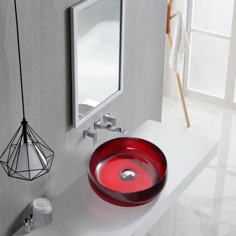 Bathroom Sink Transparent Red Stone Resin 15.75'' Round Vessel with Pop-up Drain - Image 6
