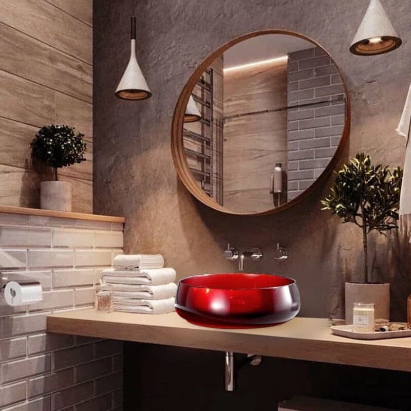 Bathroom Sink Transparent Red Stone Resin 15.75'' Round Vessel with Pop-up Drain - Image 7