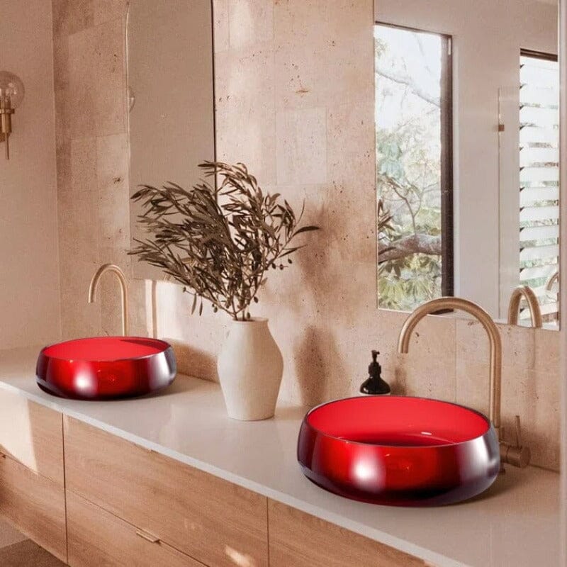 Bathroom Sink Transparent Red Stone Resin 15.75'' Round Vessel with Pop-up Drain - Image 8