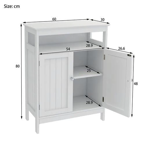 Bathroom Standing Storage with Double Shutter Doors White Cabinet - Image 5