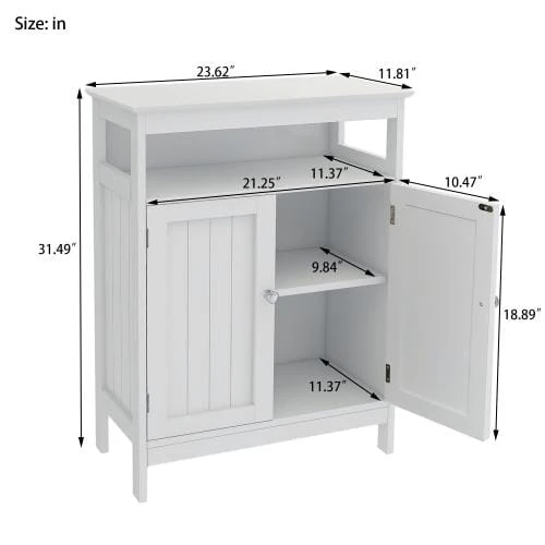 Bathroom Standing Storage with Double Shutter Doors White Cabinet - Image 6