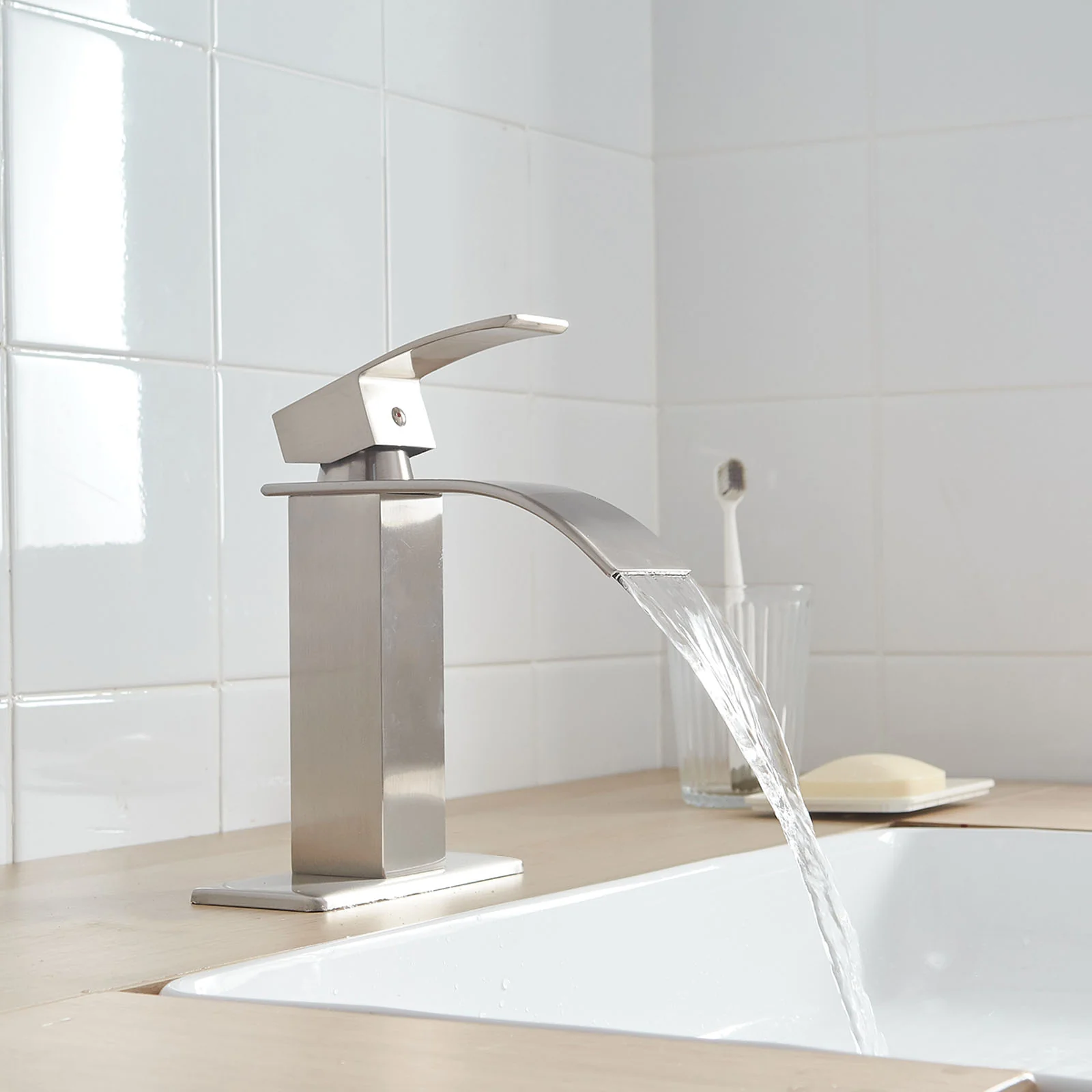 Giving Tree Waterfall Spout Single Handle Bathroom Sink Faucet with Drain - Image 11