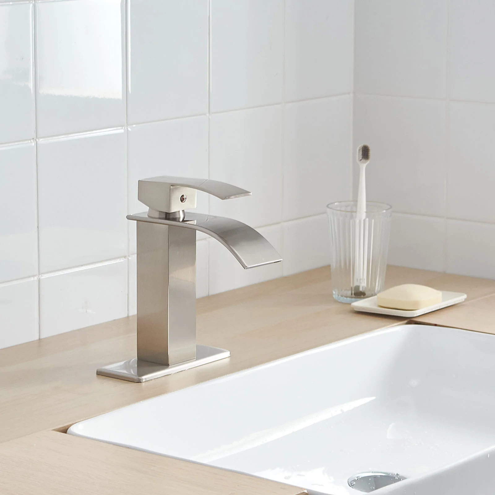 Giving Tree Waterfall Spout Single Handle Bathroom Sink Faucet with Drain - Image 13