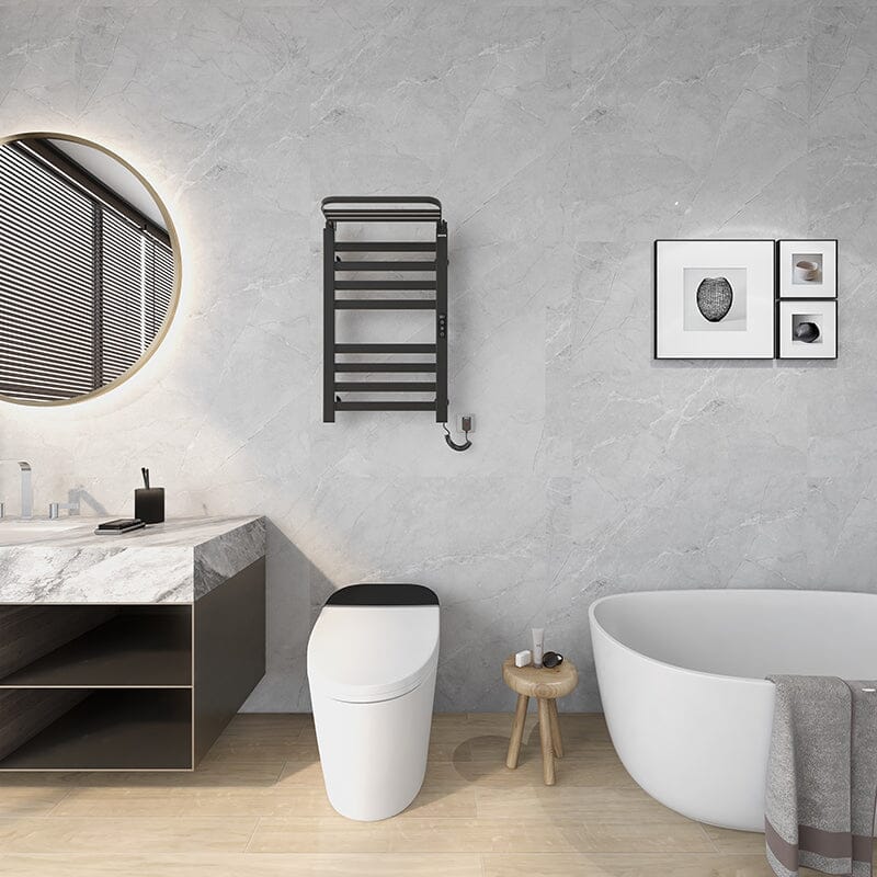 Bathroom Wall Mounted Flat 8 Bar Smart Heated Towel Rack with Top Shelf - Image 10
