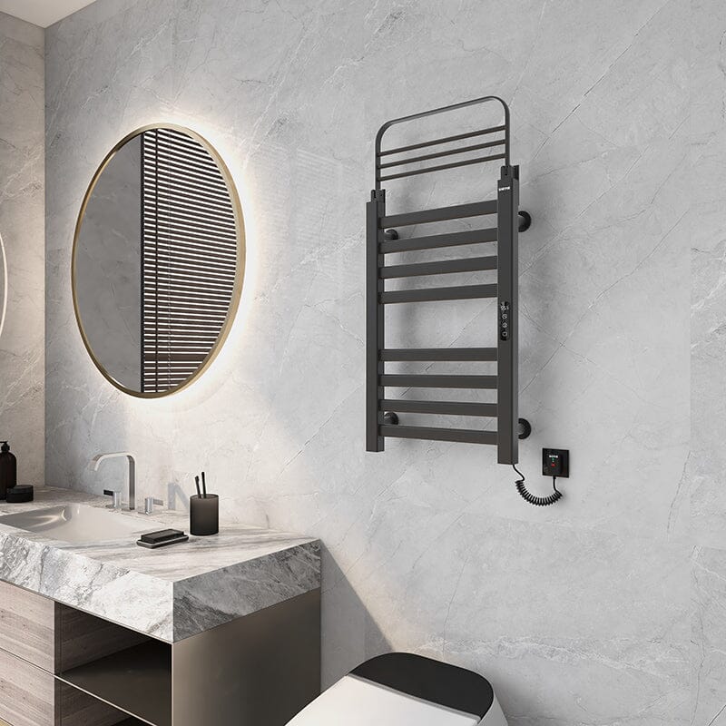 Bathroom Wall Mounted Flat 8 Bar Smart Heated Towel Rack with Top Shelf - Image 11