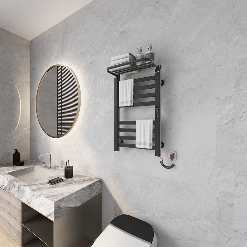 Bathroom Wall Mounted Flat 8 Bar Smart Heated Towel Rack with Top Shelf - Image 12
