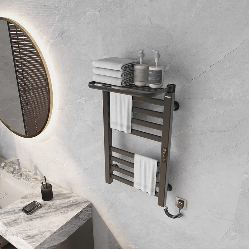 Bathroom Wall Mounted Flat 8 Bar Smart Heated Towel Rack with Top Shelf - Image 13
