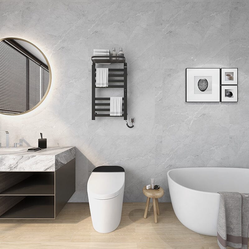 Bathroom Wall Mounted Flat 8 Bar Smart Heated Towel Rack with Top Shelf - Image 14