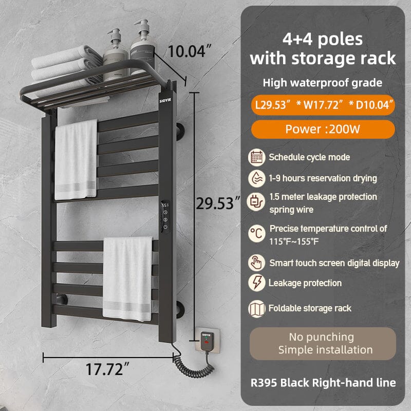 Bathroom Wall Mounted Flat 8 Bar Smart Heated Towel Rack with Top Shelf - Image 16