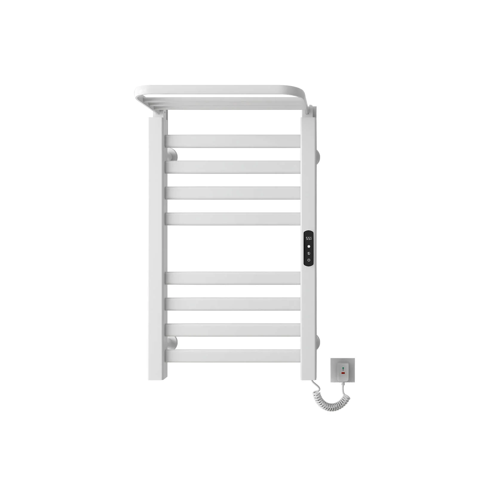 Bathroom Wall Mounted Flat 8 Bar Smart Heated Towel Rack with Top Shelf - Image 7