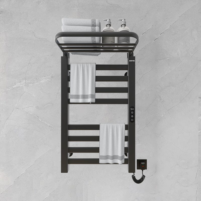 Bathroom Wall Mounted Flat 8 Bar Smart Heated Towel Rack with Top Shelf - Image 9
