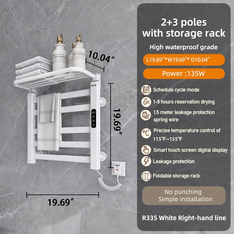 Bathroom Wall Mounted Smart Heated Towel Rack with Top Shelf - Image 18