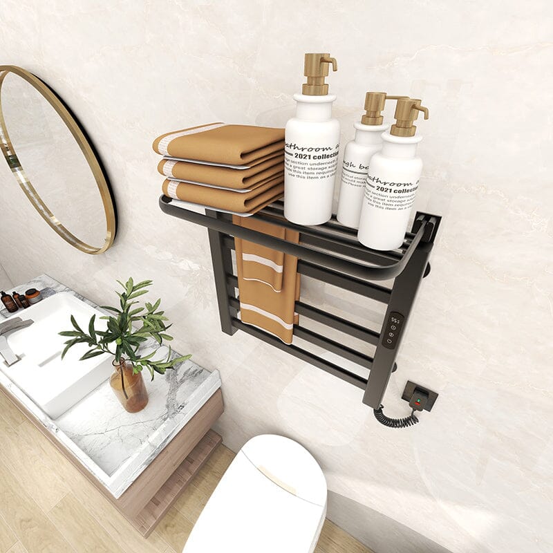 Bathroom Wall Mounted Smart Heated Towel Rack with Top Shelf - Image 5