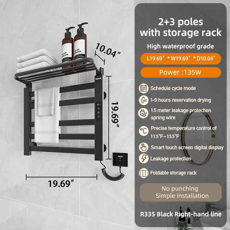 Bathroom Wall Mounted Smart Heated Towel Rack with Top Shelf - Image 9