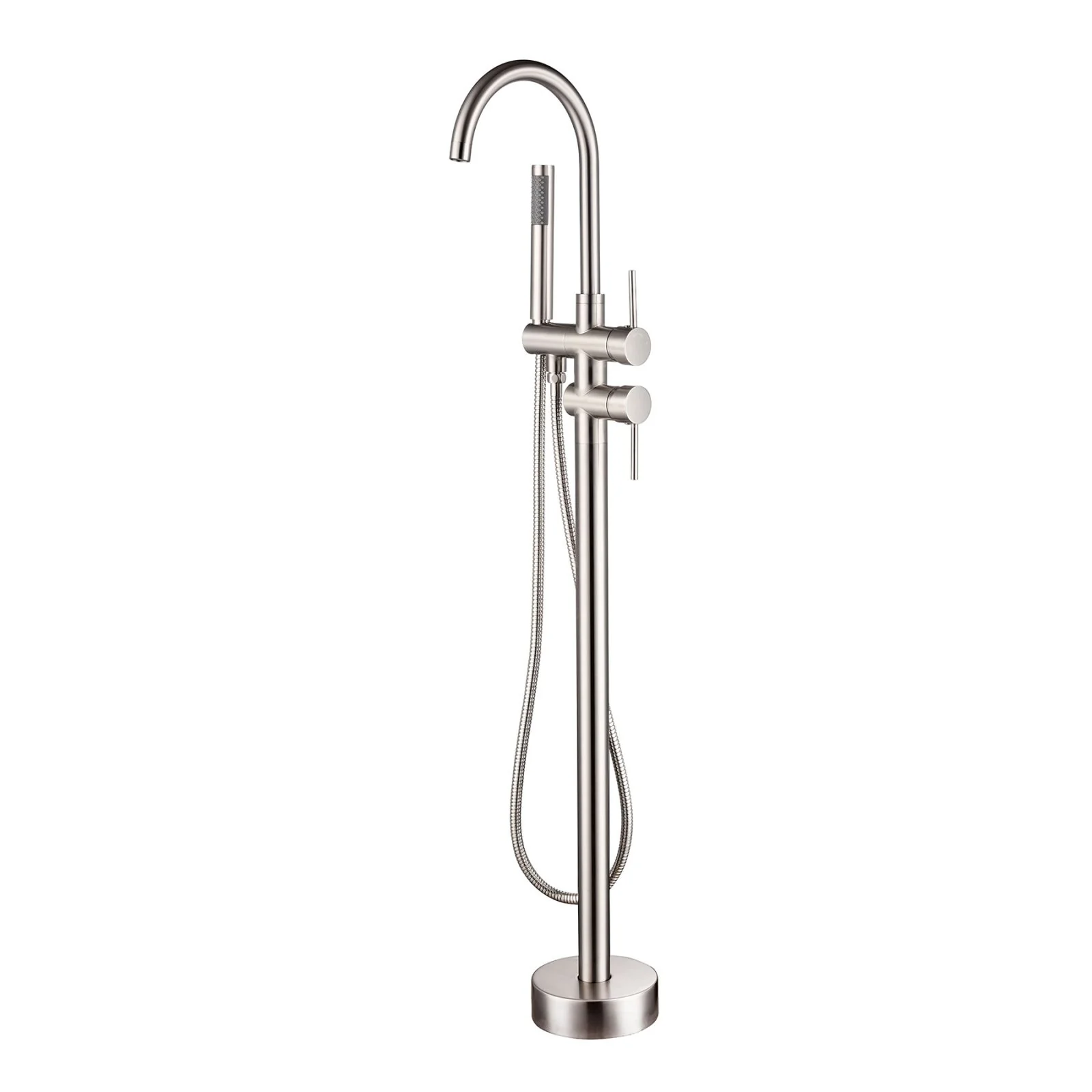 Floor Mount Bathtub Freestanding Tub Filler Faucet, Brushed Nickel & Swivel Spout - Image 5