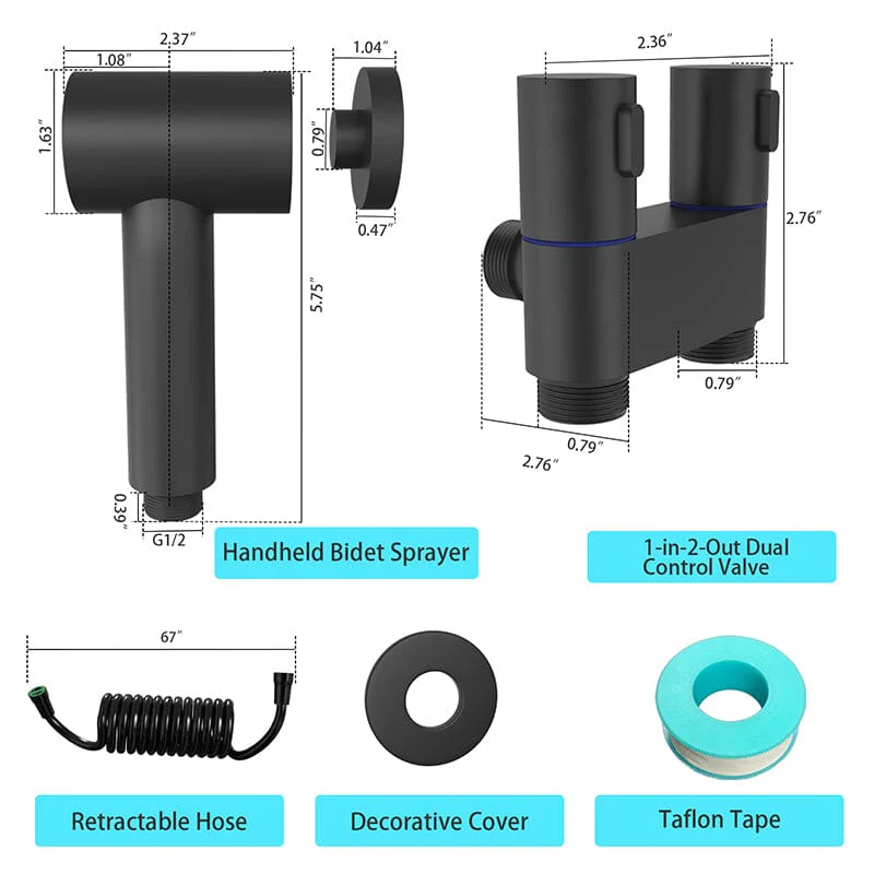 GIVING TREE Bidet Handheld Toilet Water Sprayer with Magnetic Holder, 1-In-2-Out Dual Control Valve, Retractable Spring Hose - Image 7