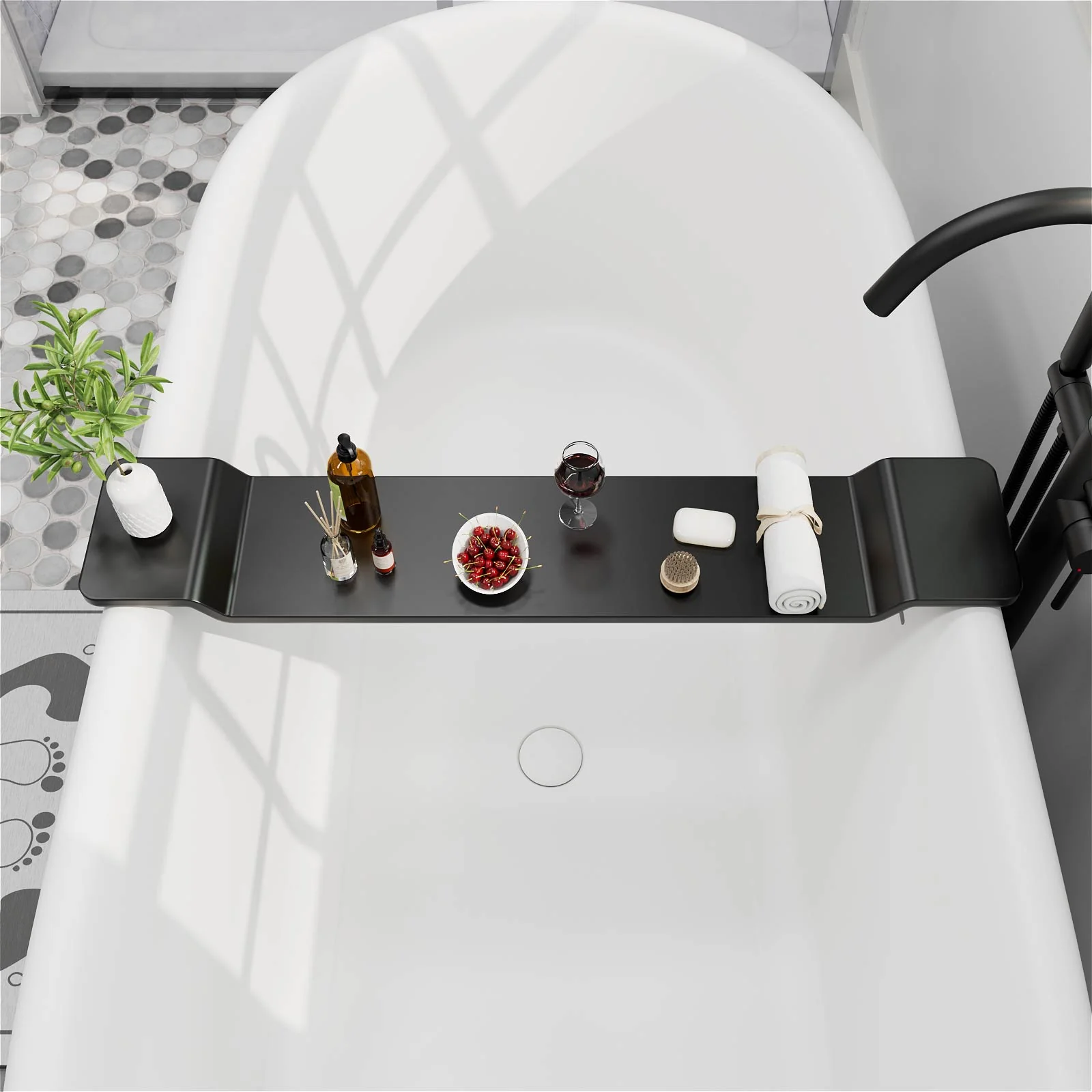 Black Stone Resin Bathtub Caddy Tray for Freestanding Tub - Image 3