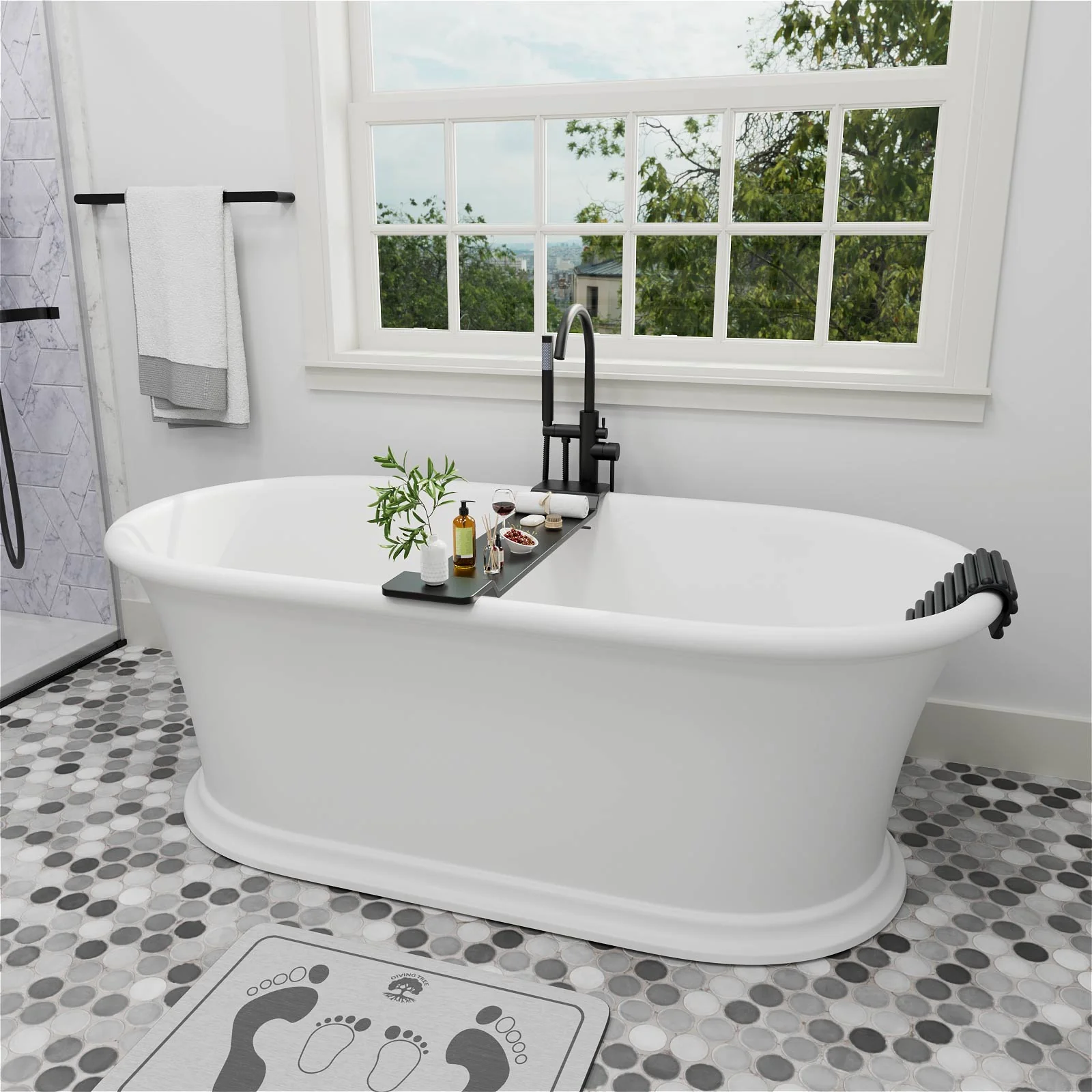 Black Stone Resin Bathtub Caddy Tray for Freestanding Tub - Image 4