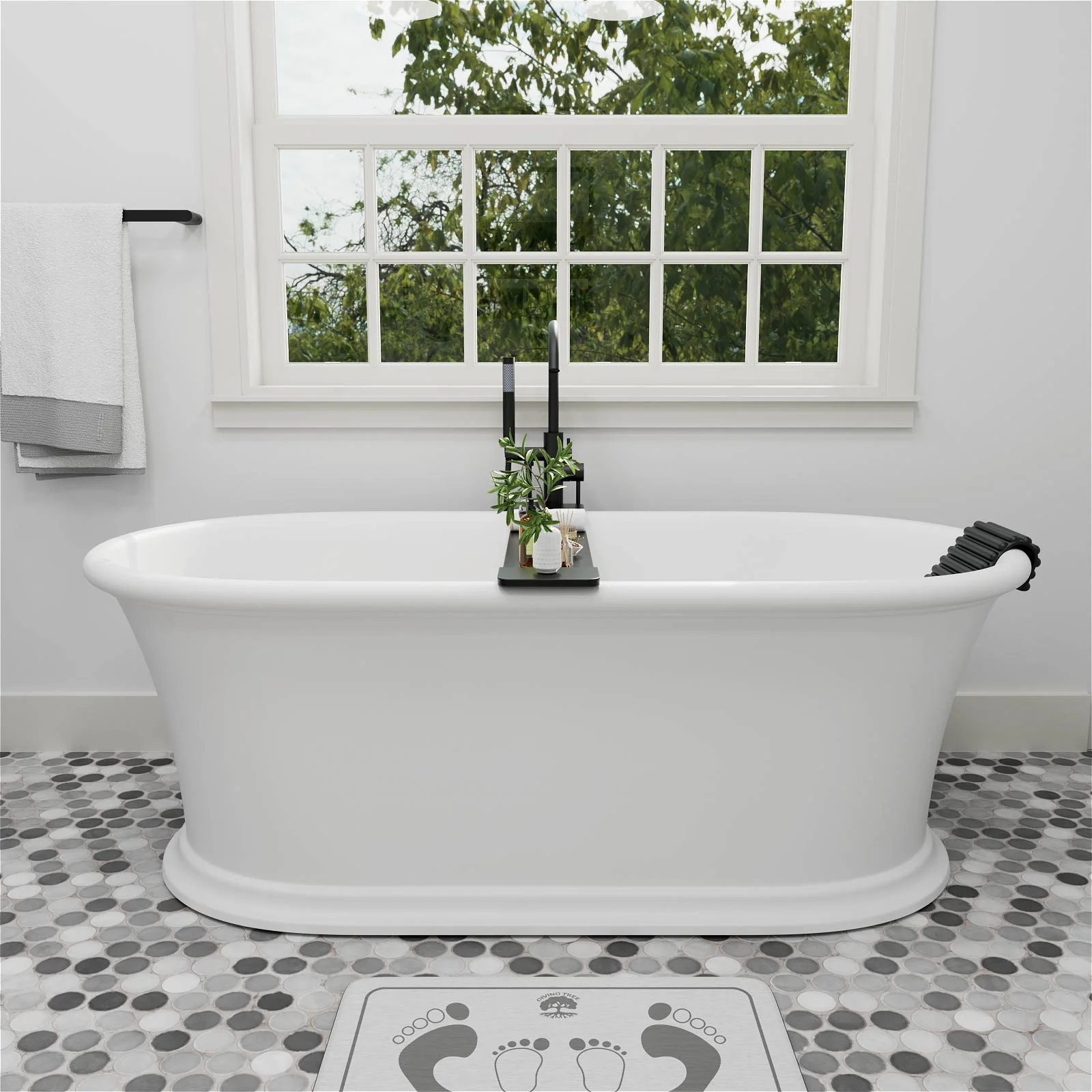 Black Stone Resin Bathtub Caddy Tray for Freestanding Tub - Image 5