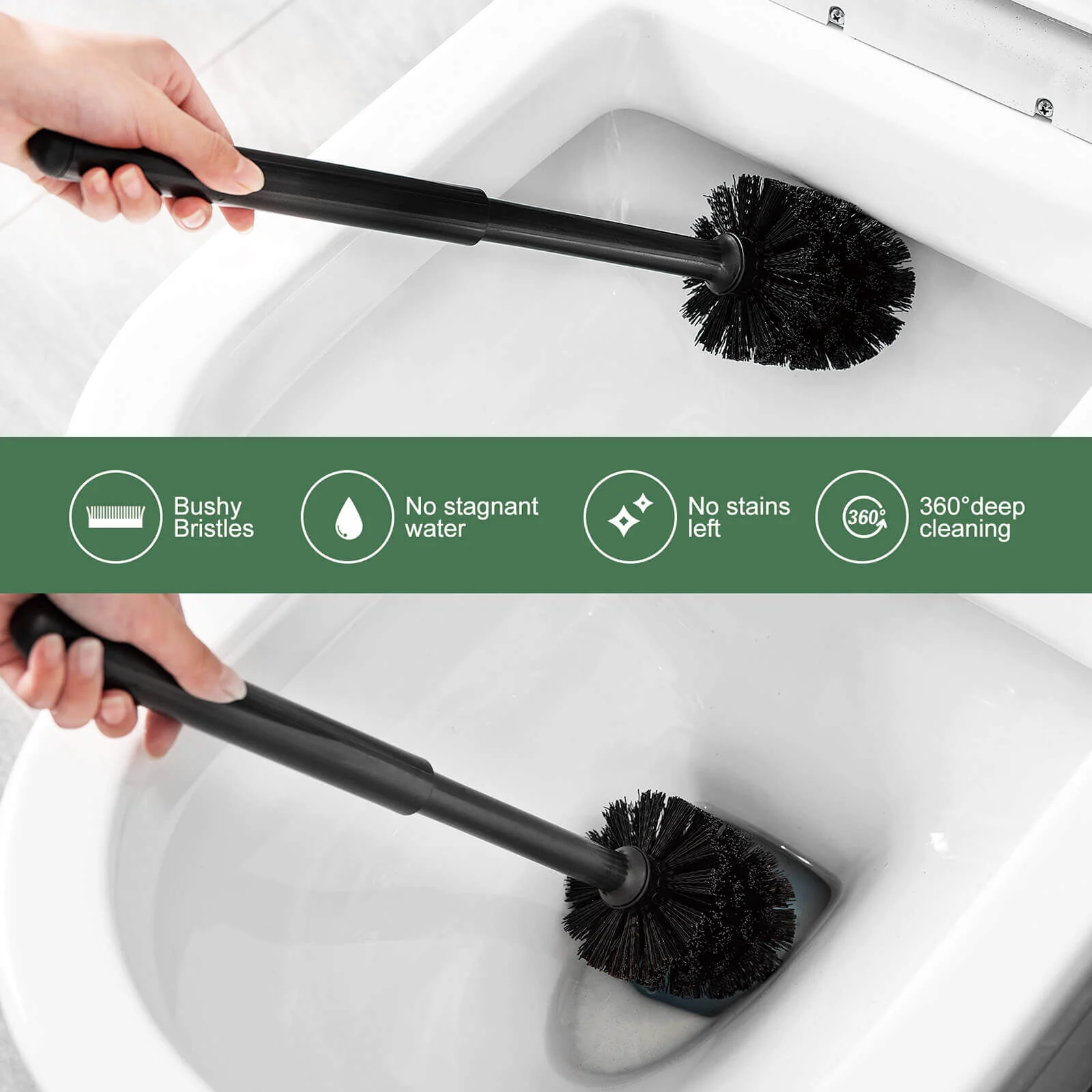 Black Toilet Brush and Plunger 2-Piece Set with Holder - Image 2