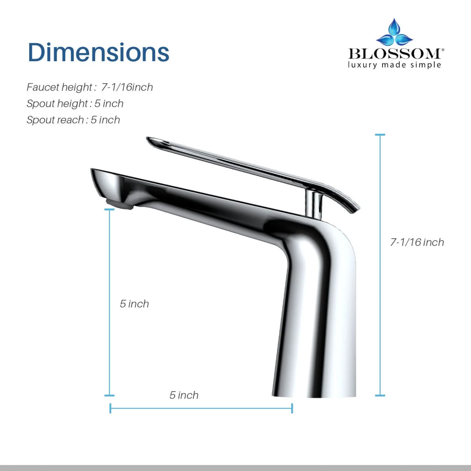 Blossom 5" x 6" Chrome & White Lever Handle Single Hole Lavatory Faucet for Bathroom Sink - Image 16