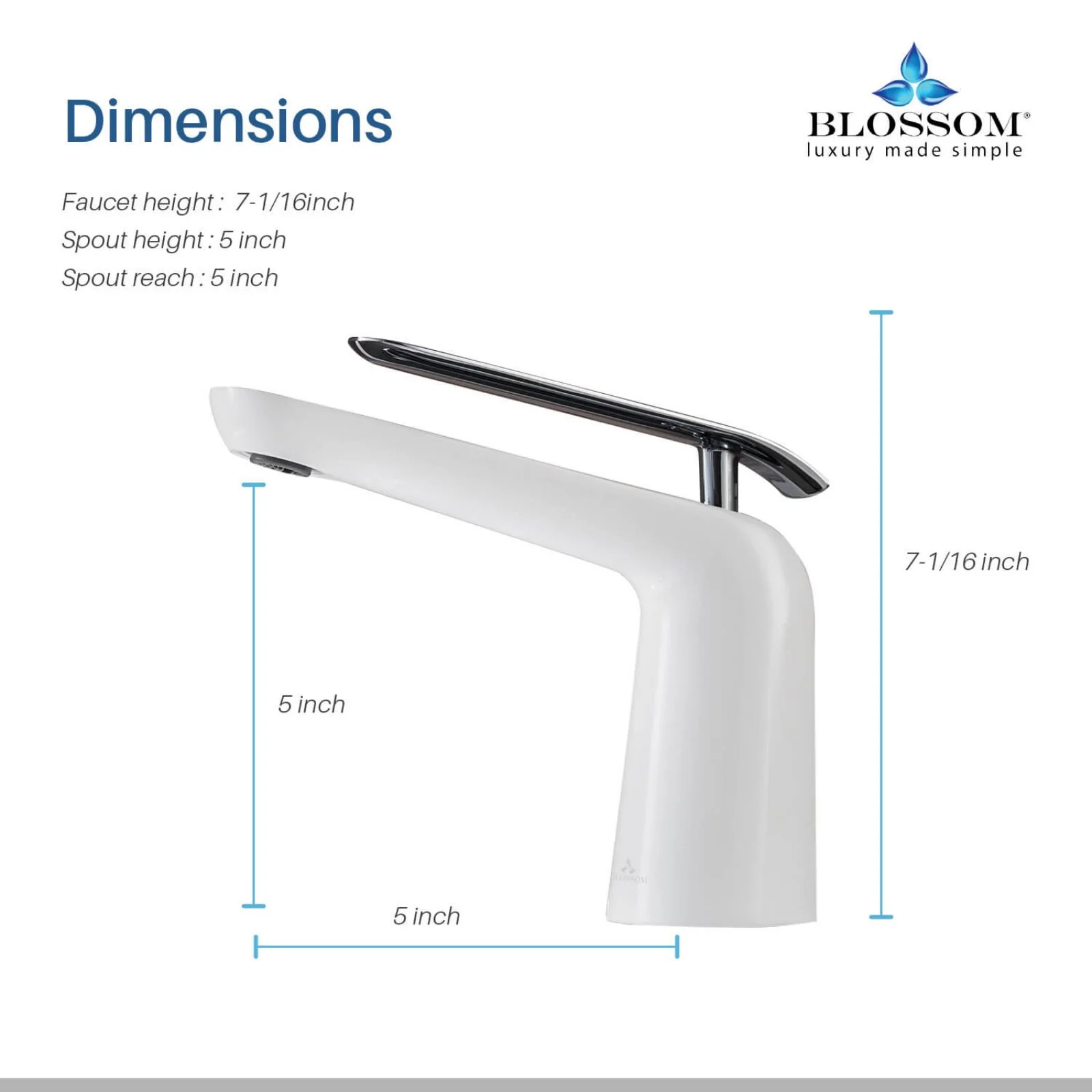 Blossom 5" x 6" Chrome & White Lever Handle Single Hole Lavatory Faucet for Bathroom Sink - Image 7
