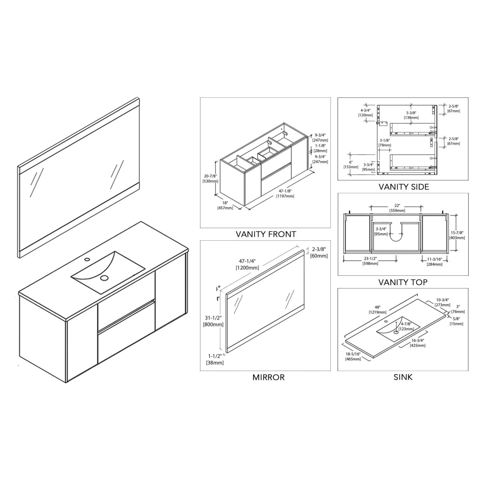 Blossom Valencia Classic 48" Wall-Mounted Vanity Base - 2 Doors & 2 Drawers - Image 14