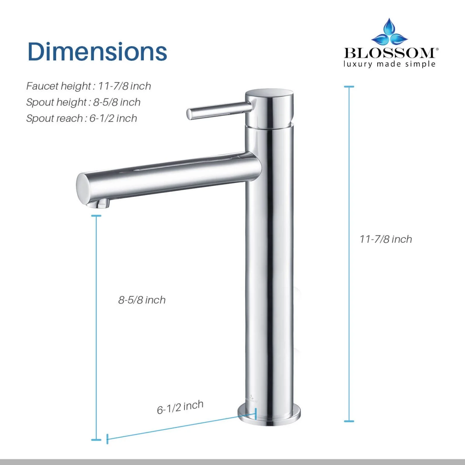 Blossom 7" x 12" Long Cylinder Lever Handle Bathroom Sink Single Hole Faucet - Image 35