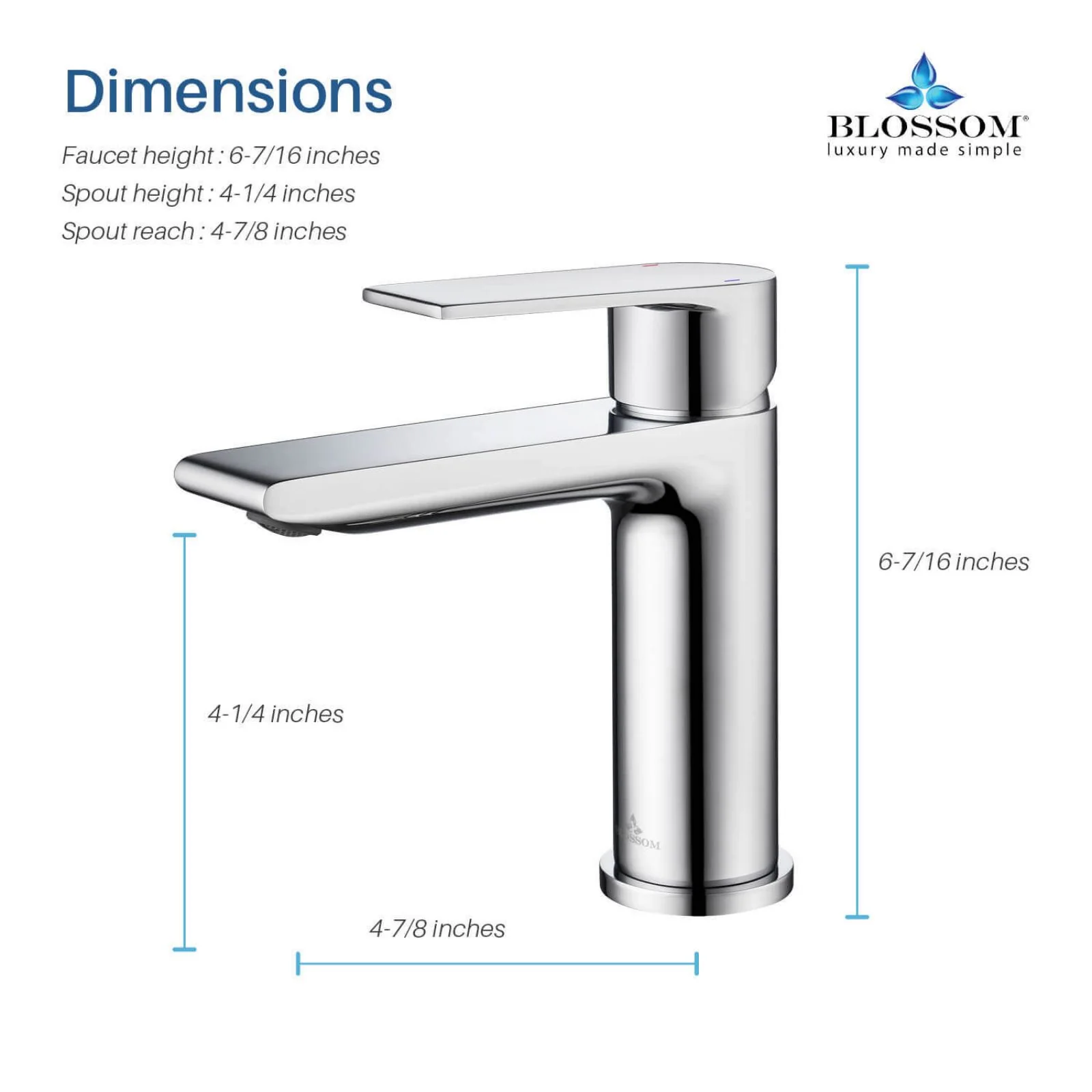 Blossom 5"x 6" Solid Brass Lever Handle Single Hole Bathroom Sink Faucet - Image 25