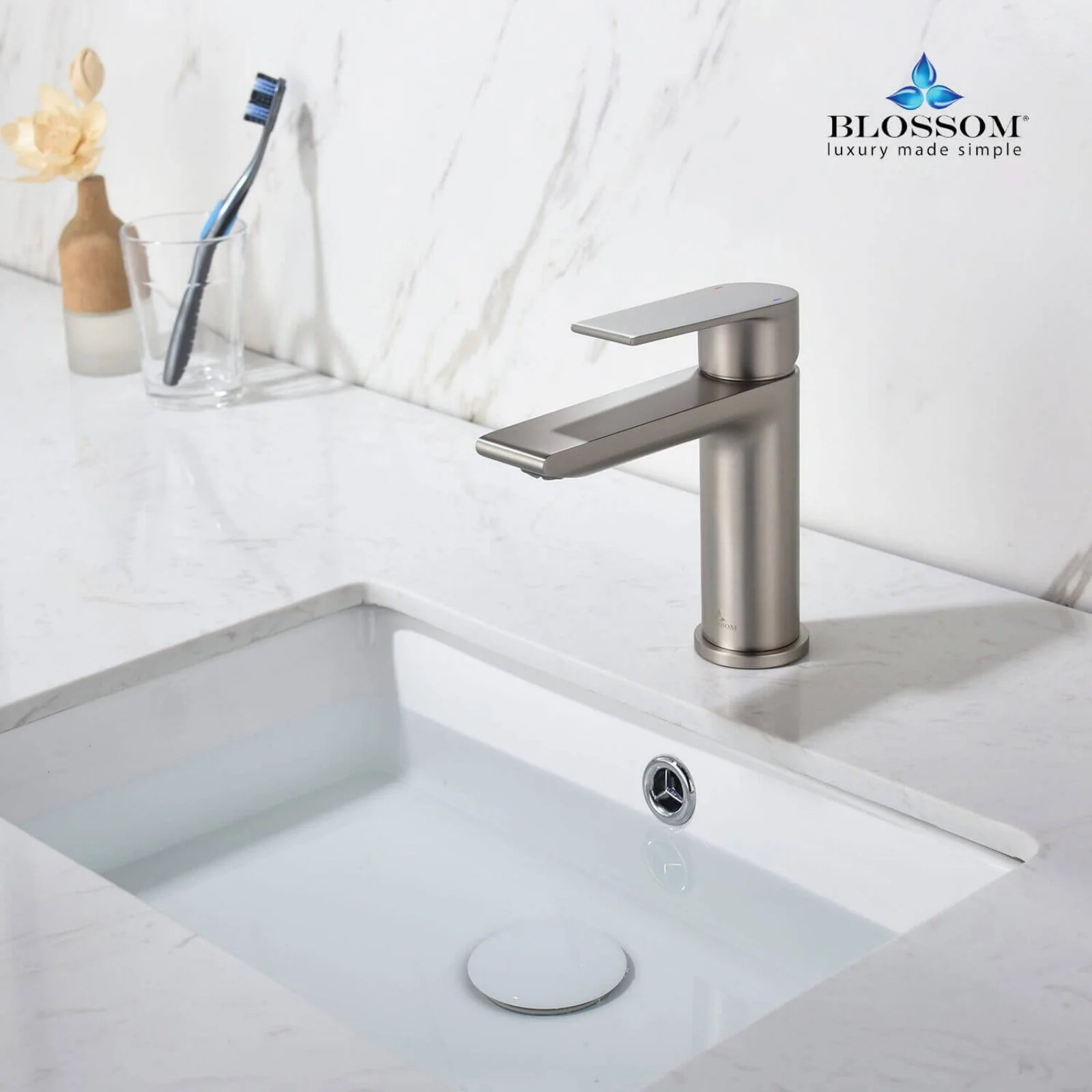 Blossom 5"x 6" Solid Brass Lever Handle Single Hole Bathroom Sink Faucet - Image 29