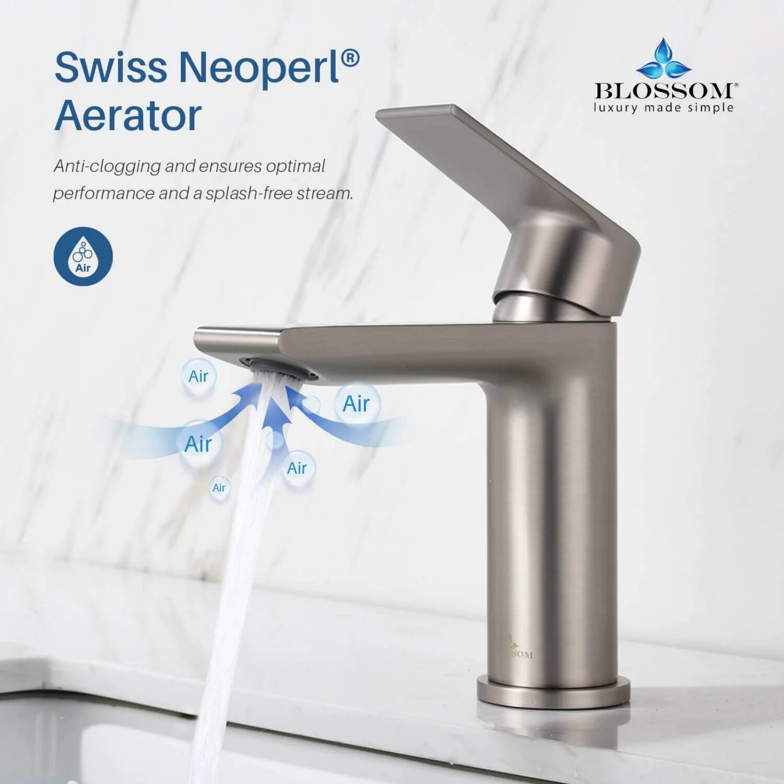 Blossom 5"x 6" Solid Brass Lever Handle Single Hole Bathroom Sink Faucet - Image 30