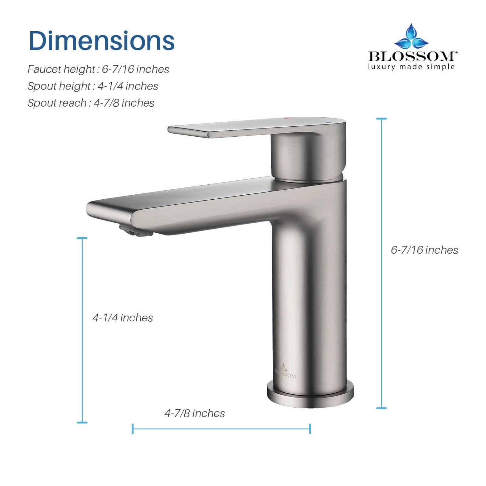 Blossom 5"x 6" Solid Brass Lever Handle Single Hole Bathroom Sink Faucet - Image 33