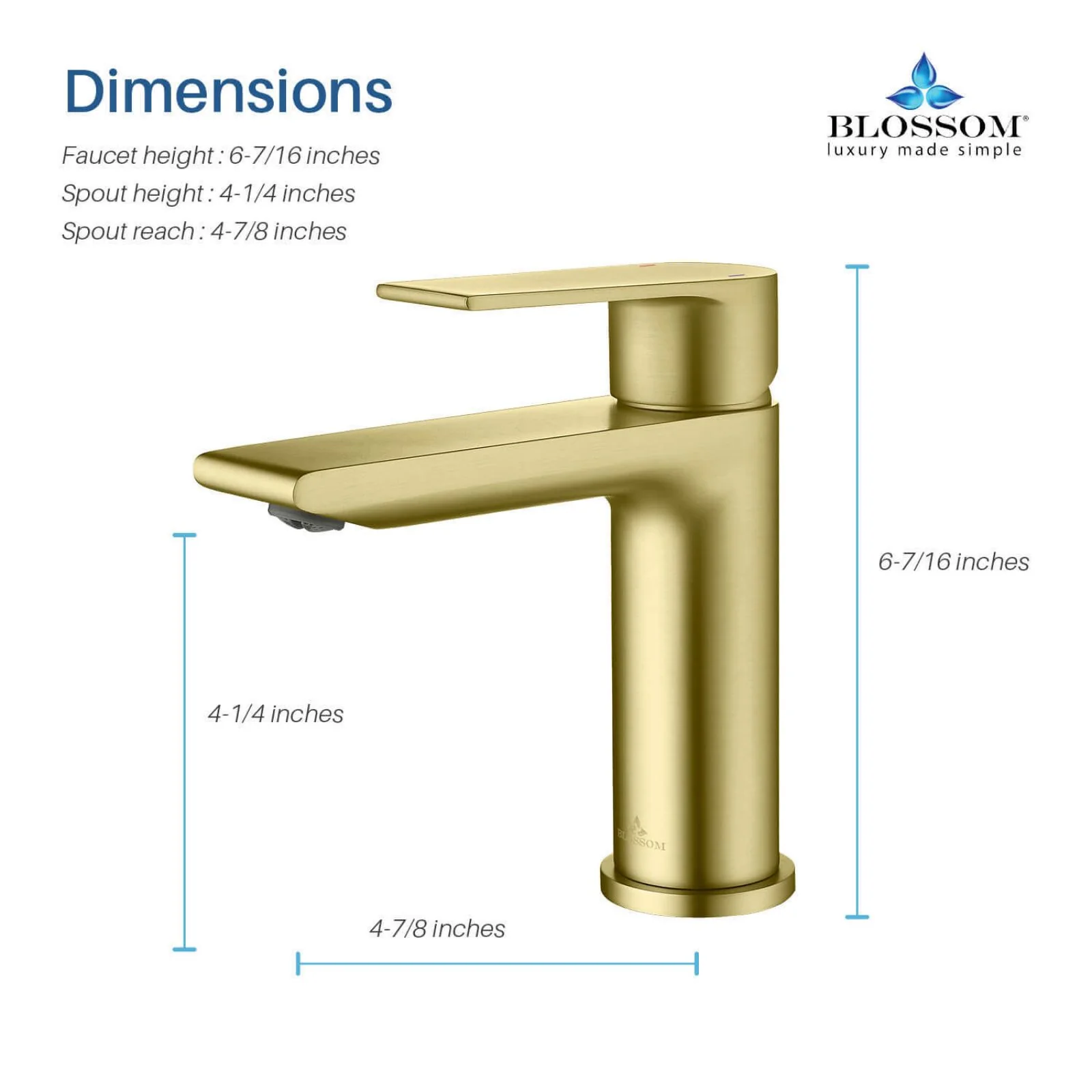 Blossom 5"x 6" Solid Brass Lever Handle Single Hole Bathroom Sink Faucet - Image 6