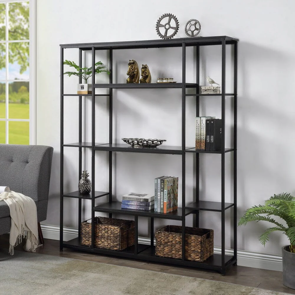 Giving Tree Bookcase and Bookshelf, Home Office 5 Tier Bookshelf, Open Freestanding Storage Shelf with Metal Frame, Black - Image 2