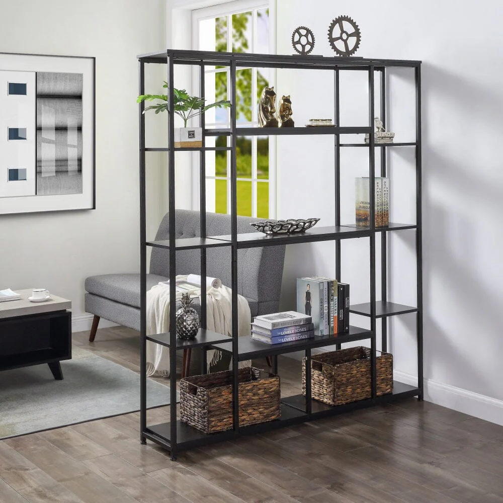 Giving Tree Bookcase and Bookshelf, Home Office 5 Tier Bookshelf, Open Freestanding Storage Shelf with Metal Frame, Black - Image 3