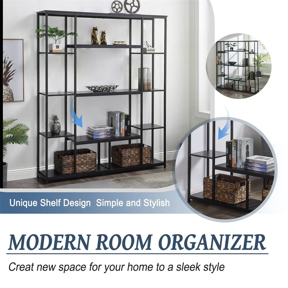 Giving Tree Bookcase and Bookshelf, Home Office 5 Tier Bookshelf, Open Freestanding Storage Shelf with Metal Frame, Black - Image 5