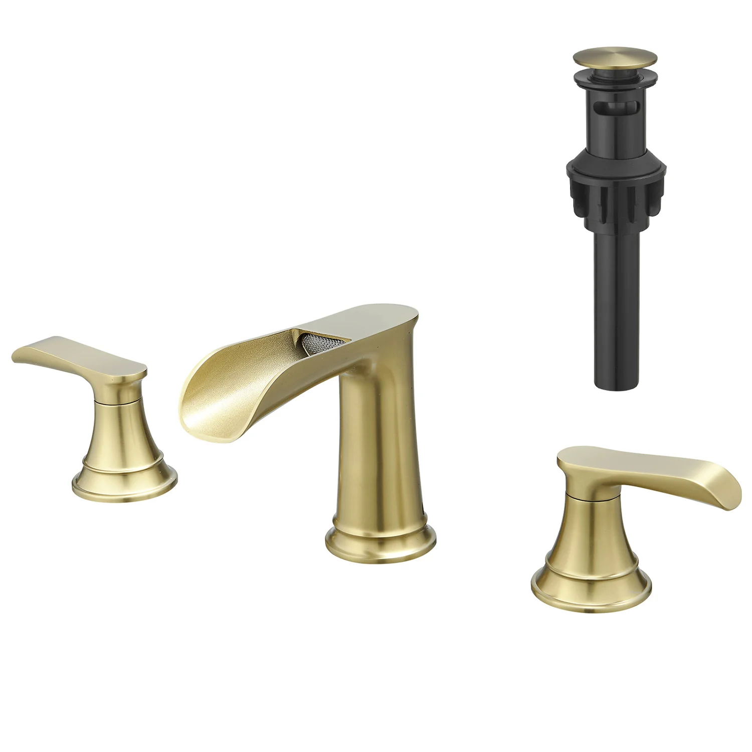 Brushed Gold 8 Inch Waterfall Bathroom Faucet With 2 Handle and Pop Up Drain - Image 5
