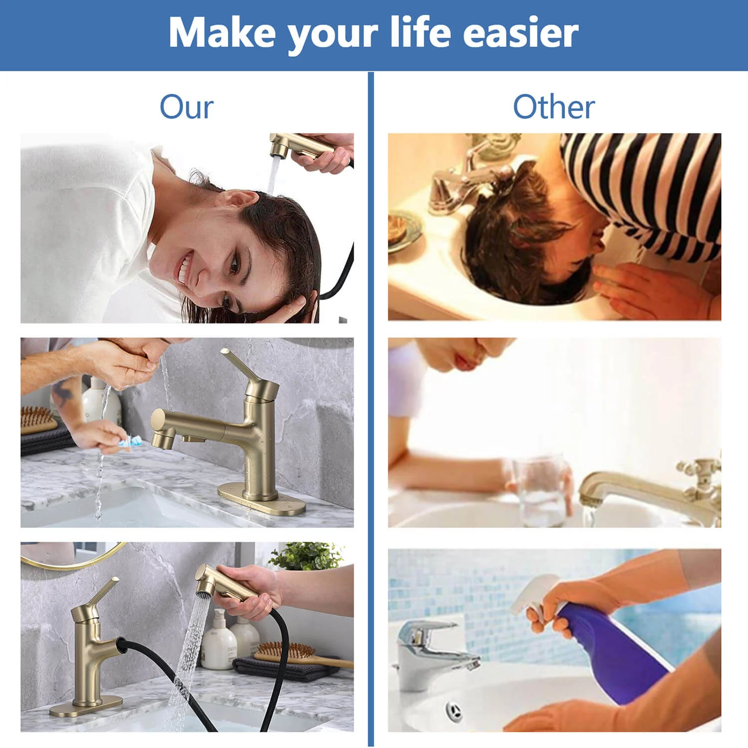 Brushed Gold Pull-Down Bathroom Faucet with Pop-Up Drain & Deck Plate - Image 4