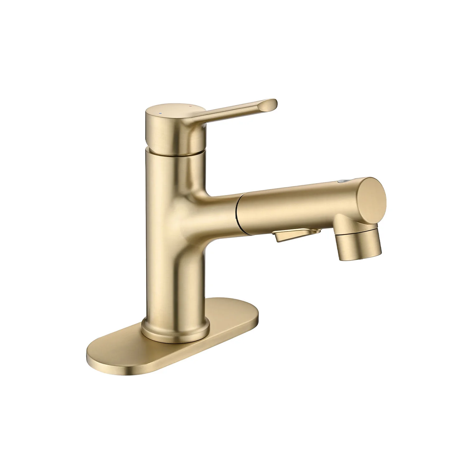 Brushed Gold Pull-Down Bathroom Faucet with Pop-Up Drain & Deck Plate - Image 6