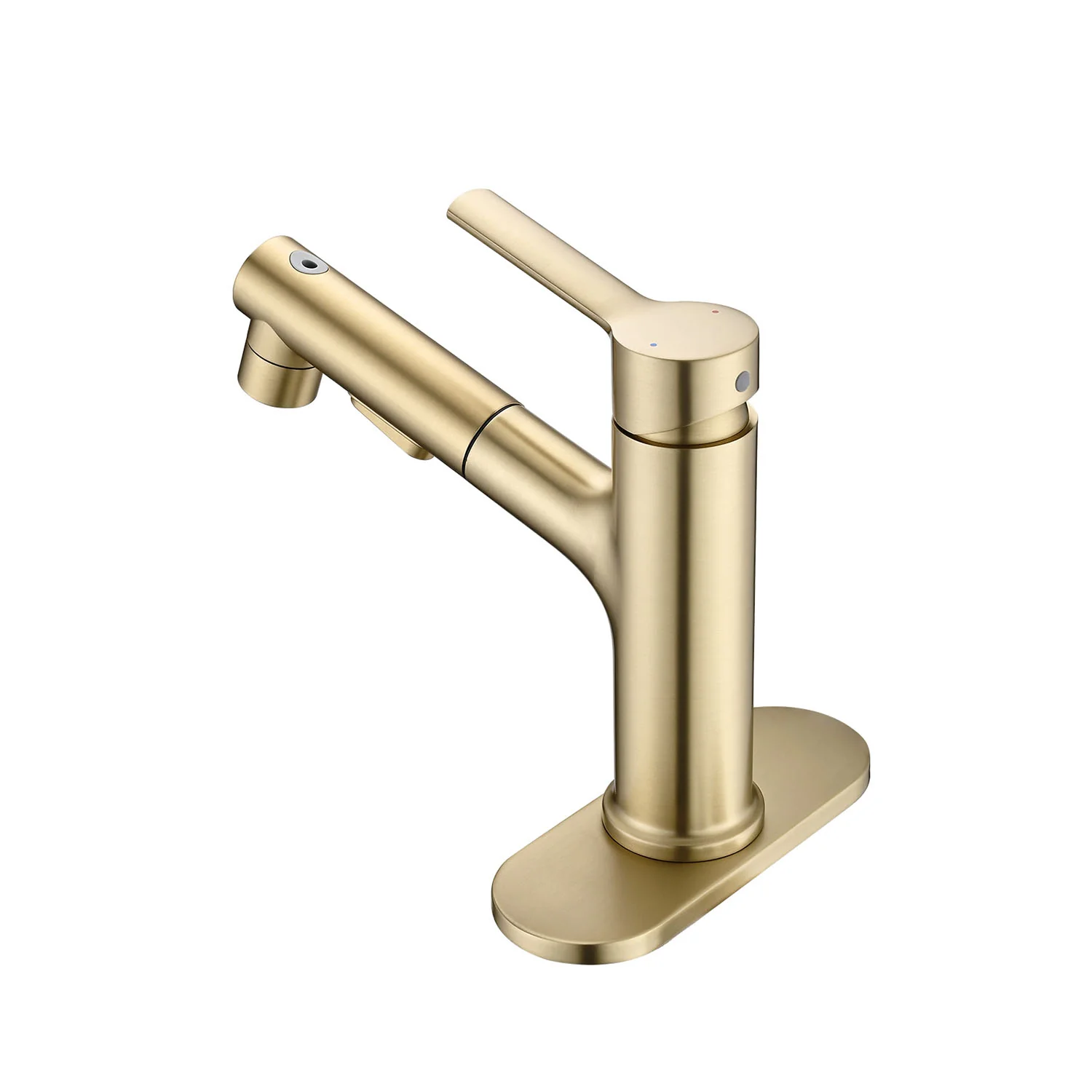 Brushed Gold Pull-Down Bathroom Faucet with Pop-Up Drain & Deck Plate - Image 7