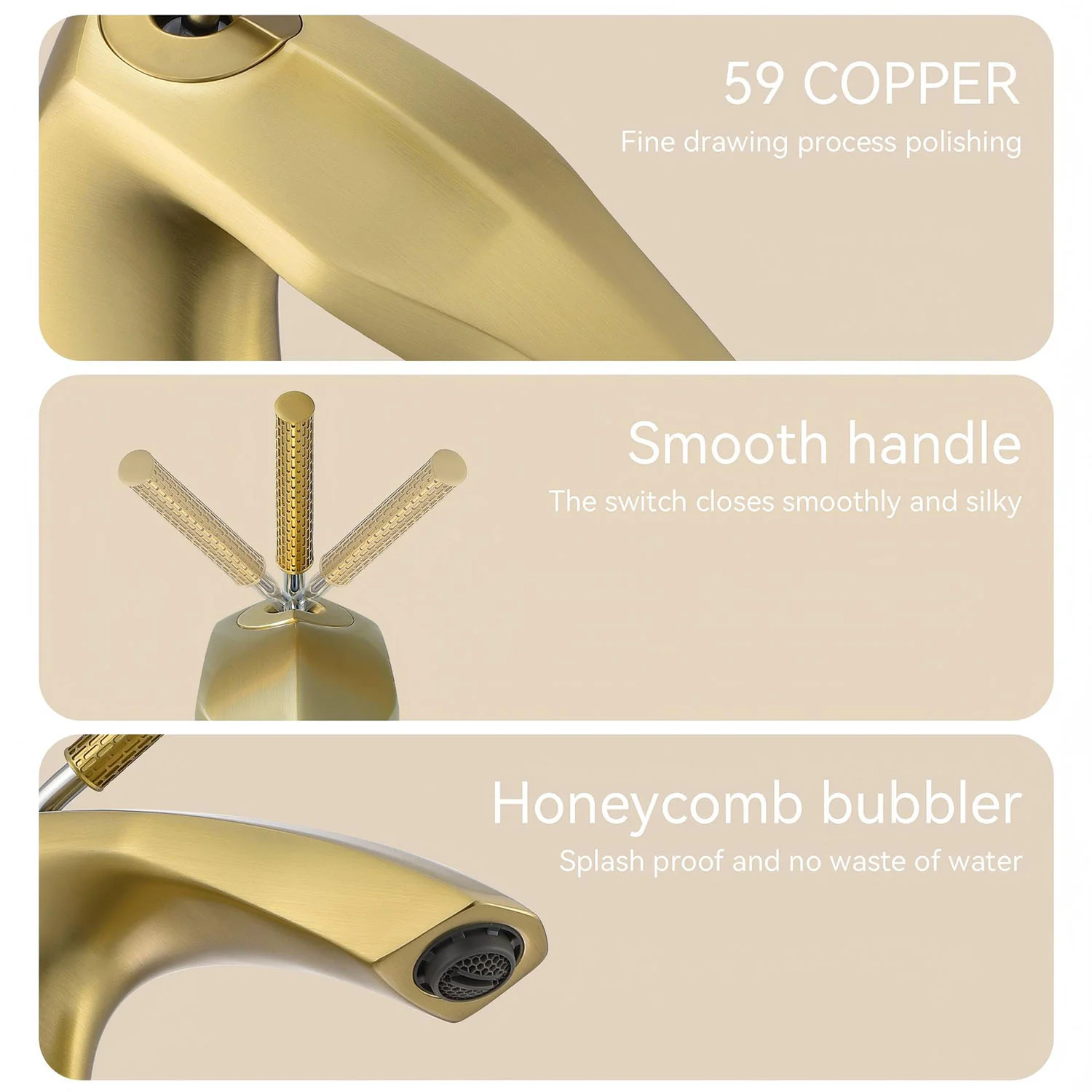 Brushed Gold Single Hole Bathroom Faucet Brass with Slim Single Handle and Aerator - Image 6