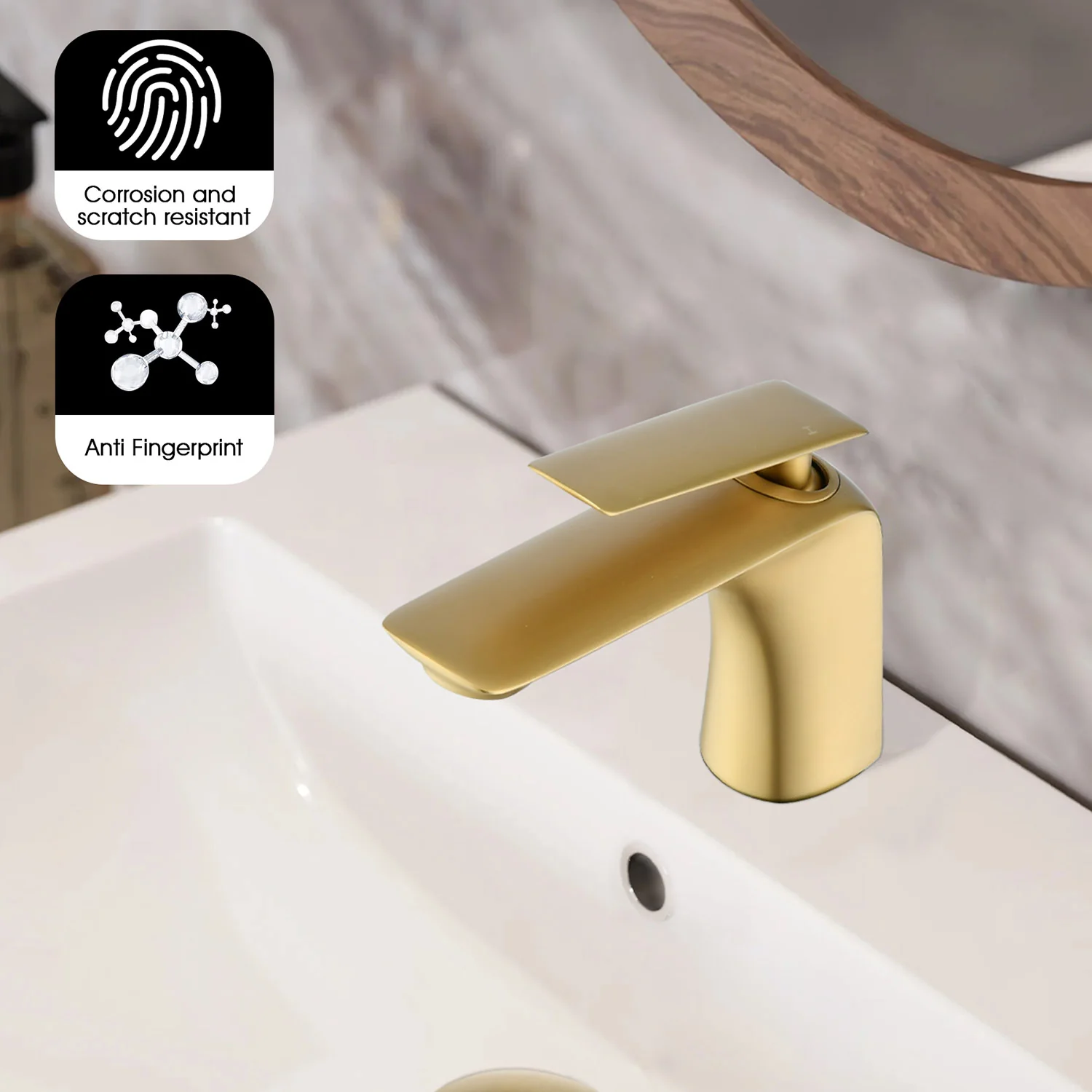 Brushed Gold Single Handle Single Hole Bathroom Sink Faucet with Pop-Up Drain - Image 3