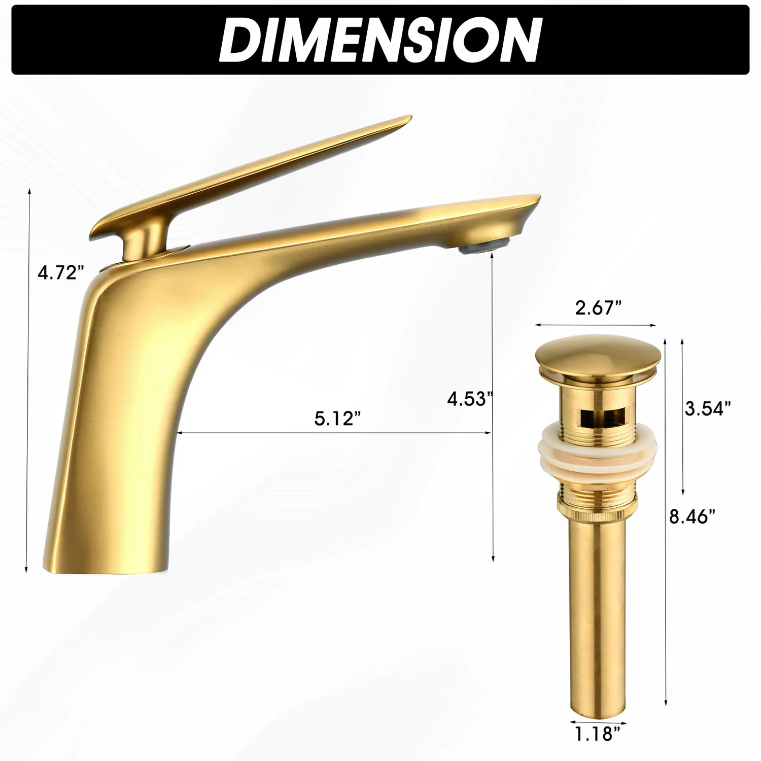 Brushed Gold Single Handle Single Hole Bathroom Sink Faucet with Pop-Up Drain - Image 5