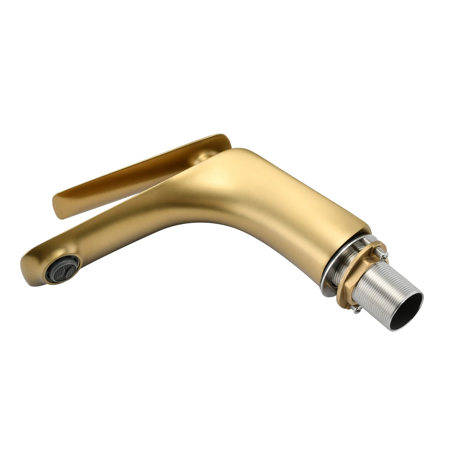 Brushed Gold Single Handle Single Hole Bathroom Sink Faucet with Pop-Up Drain - Image 7