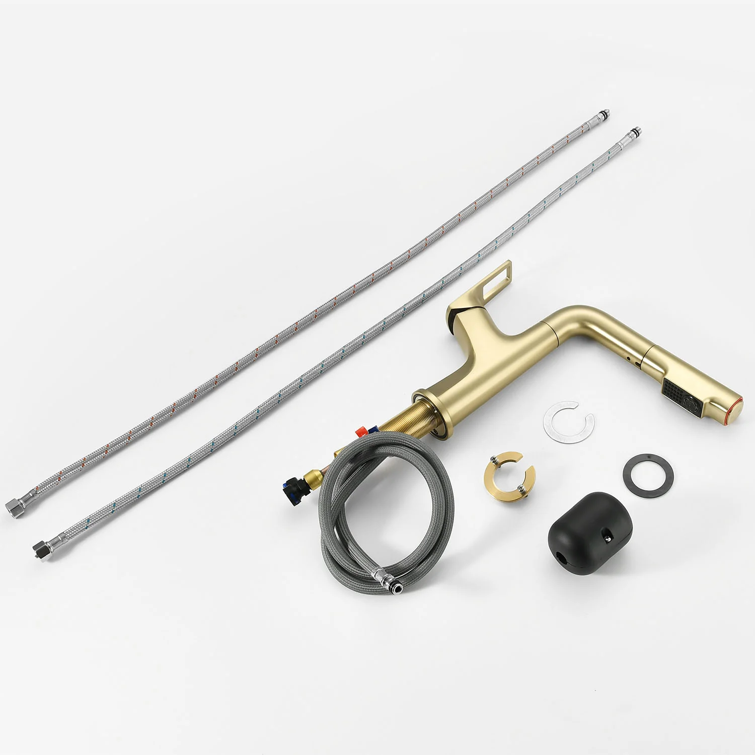 Brushed Gold Single Hole Pull-Down Bathroom Faucet with Lift Spout & Dual Spray Modes - Image 9