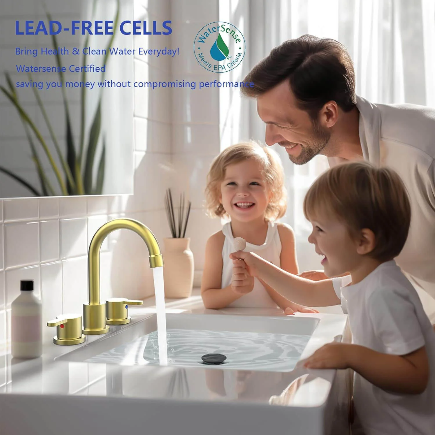 Brushed Gold 8 Inch Widespread Bathroom Sink Faucet with Pop Up Drain Assembly - Image 4